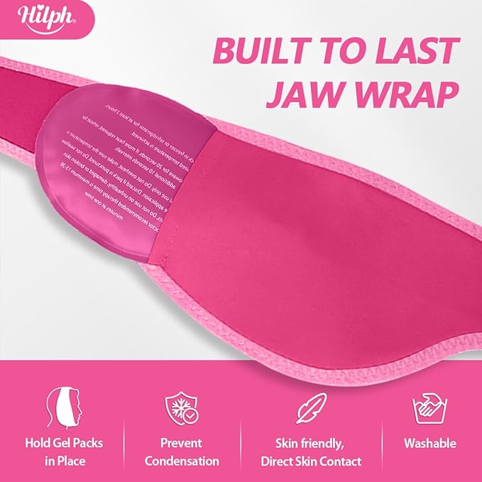 Hilph Wisdom Teeth Ice Pack Head Wrap – Face Ice Pack for Jaw Oral Surgery & TMJ Relief, Upgraded Large Jaw Ice Wrap with 4 Hot Cold Gel Packs for Dental Surgery, Tonsillectomy, Tooth Extraction, Pink