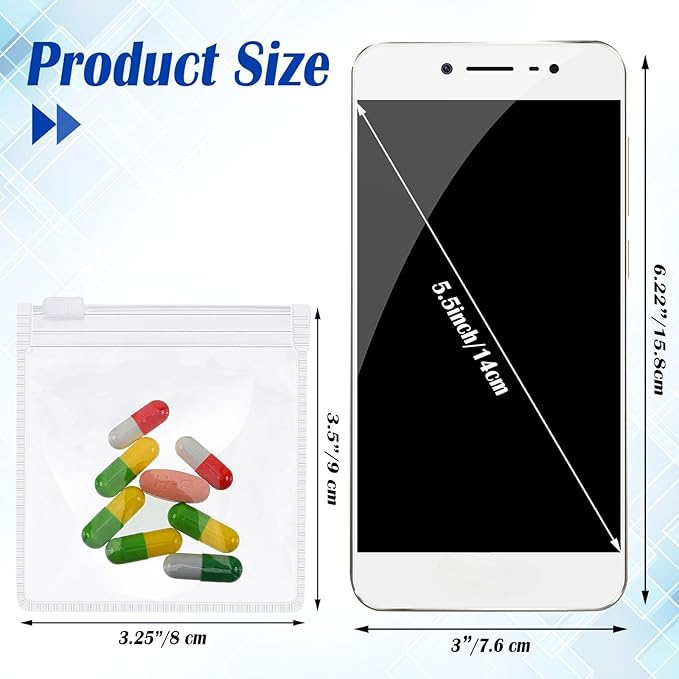Zonon 24 Pieces Pill Pouch Bags Zippered Reusable Pill Baggies Clear Plastic Bags Self Sealing Travel Medicine Organizer Storage with Slide Lock for Cod Liver Oil, and Small Items