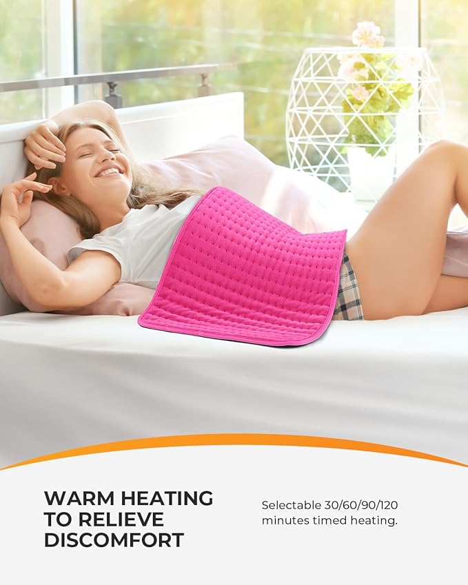 CooCoCo 18" x 33" Large Heating Pad for Back, FSA Eligible Pink Heating Pad for Period Cramps, Heated Pad, 6 Heat Settings, Auto Off, Moist Heat, Cute Heat Pad for Women Mom Wife Teens