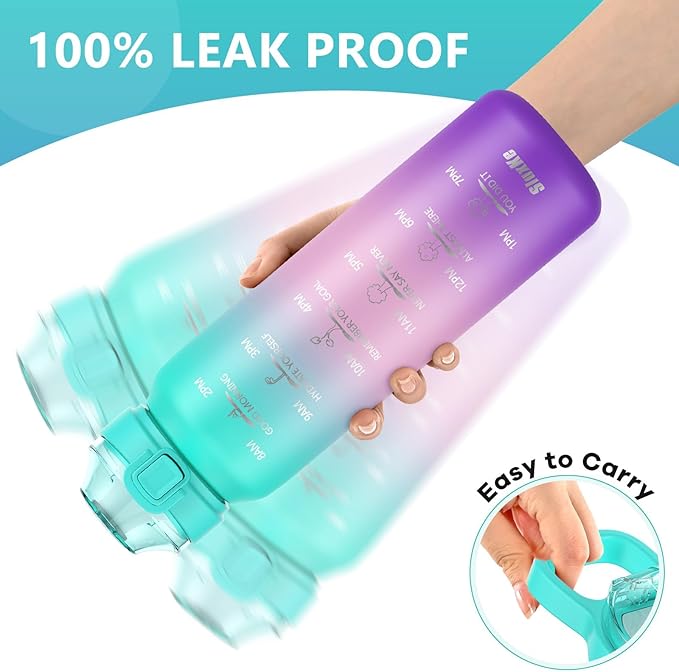 17oz Insulated Water Bottle with handle BPA Free, 316 Stainless Steel Water Bottles 500ml with Time Marker Double Walled, Metal Water Flask Jug for Hiking, Biking, Running, Three Colors