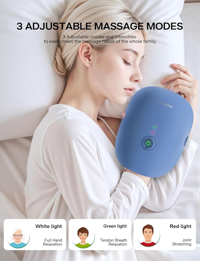 Medisana Hand Massager with Heat and Compression, Knuckle Stretching Massage, Memory Function, Cordless Hand Massager for Arthritis and Carpal Tunnel Relief, Mother’s Day Gift for Mom Women