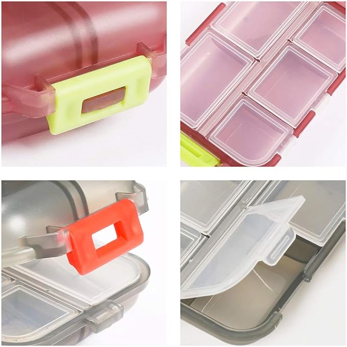 10 Compartment Pill Organizer Case, Travel Daily Medicine Pill Box Reminder, Small Size Weekly Viatamin Dispenser Container for Medication, Supplement, Cod Liver Oil, Capsules, Calcium Tablet