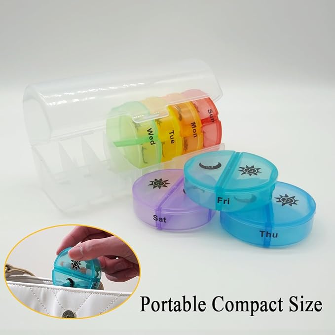 Medical Box Travel Pill Organizer Case, 2 Times a Day, Large AM/PM Weekly Pill Dispenser Planner, Medicine Reminder Holder 7-Day for Vitamins, Fish Oils, Daily Calcium Supplements, Capsules