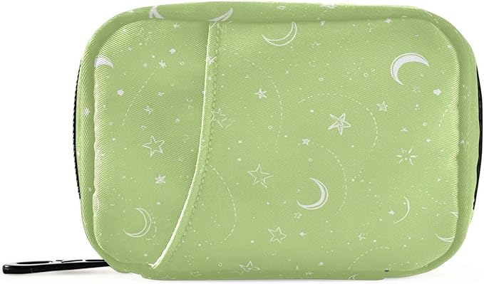 Bright Green Moons and Stars Travel Pill Organizer Case Box Container Weekly Portable Vitamin Medicine Holder Storage Bag with Zipper Removable