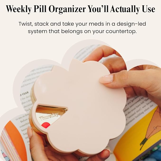 Dosey Twist+Stack Pill Organizer, Weekly & Daily Medicine Organizer Case, Portable Travel Pill Box, Compact Vitamin & Medication Storage Solution, Blush Gold