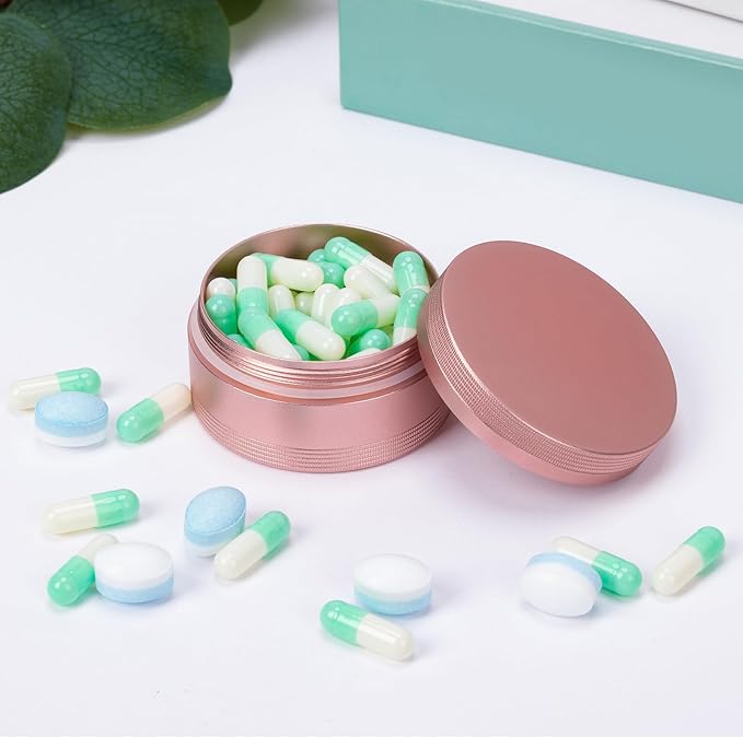 Portable Pill Box Pill Case Daily - Waterproof Single Metal Pill Container for Pocket Purse, Aluminium Alloy Round Daily Medicine Organizer to Hold Vitamins, Fish Oil, Medicine Medium Size