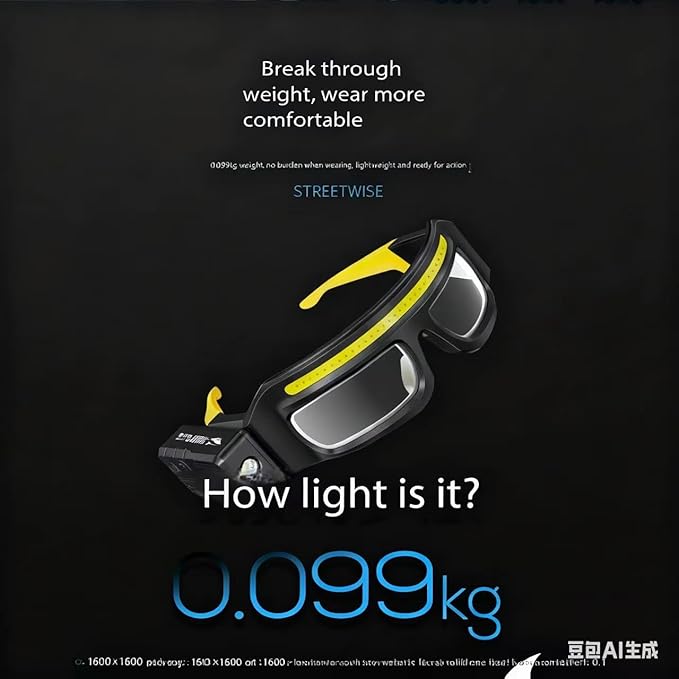 LED Glasses Rechargeable Headlight with Motion Sensor and Touch Control, 5 Modes USB C Lighted Glasses for Running Camping, Fishing, Cycling, Hiking, Hands-Free Lighting (Yellow)