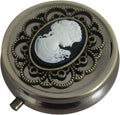 Bronze Pill Organizer, Portable Medicine Box for Pocket or Purse, Decorative Metal Vitamin Holder, Classical Small Pill Container, Unique Creative Gift for Women