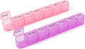 2-Pack Weekly Pill Organizer, 7 Day Large Pill Box with Clear Compartments, BPA-Free Medicine Case, Easy Open & Secure Close, Travel Pill Holder for Vitamins & Supplements - Pink&Purple