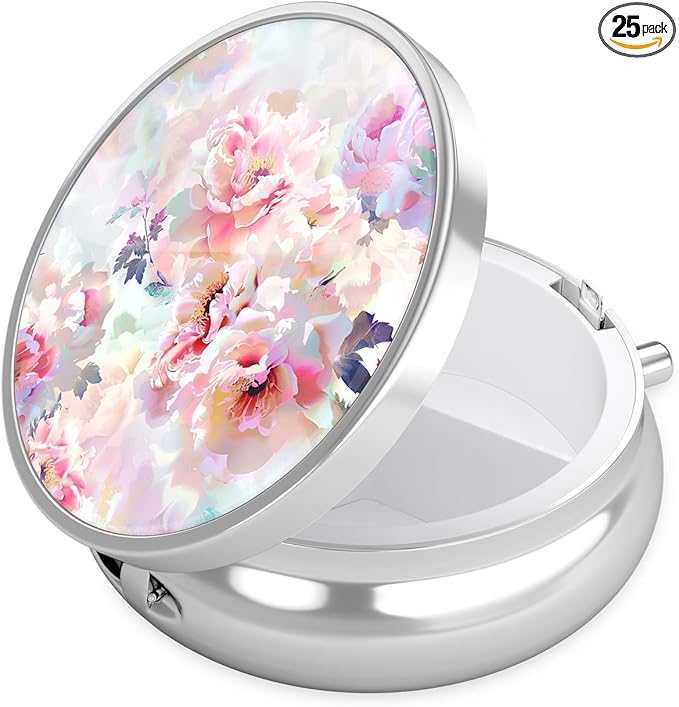 Nipichsha Pill Box, Small Pill Case for Purse & Pocket, Cute Travel Medicine Organizer, Portable Medicine Container Holder to Hold Vitamins, Medication, Fish Oil & Supplement, B08-Beautiful Flowers