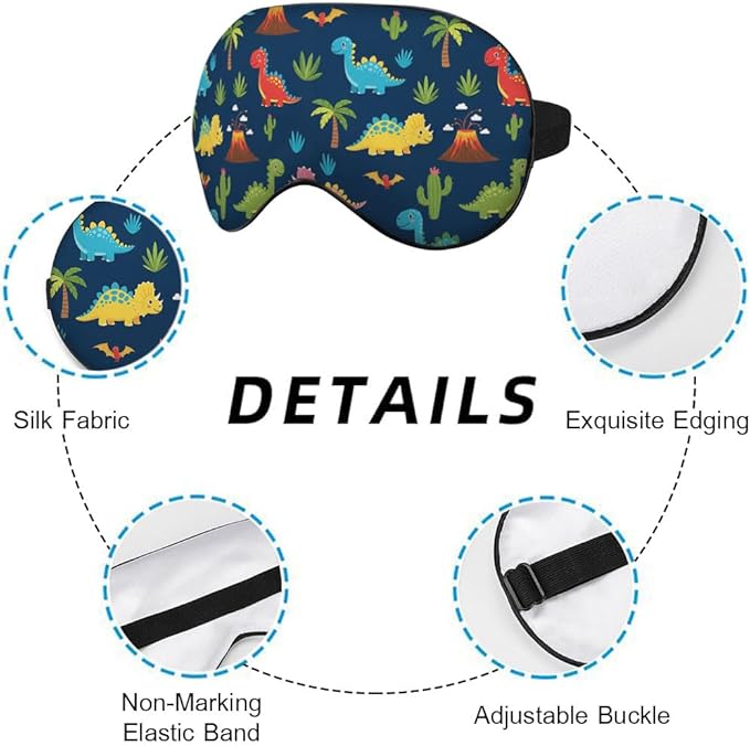 Cute Dinosaurs Sleep Eye Mask Children Print Palm Tree Animal Green Blue Red Silk Eye Mask Sleeping Soft Eye Shade Cover for Men Boy Girl Airplane Travel with Elastic Strap