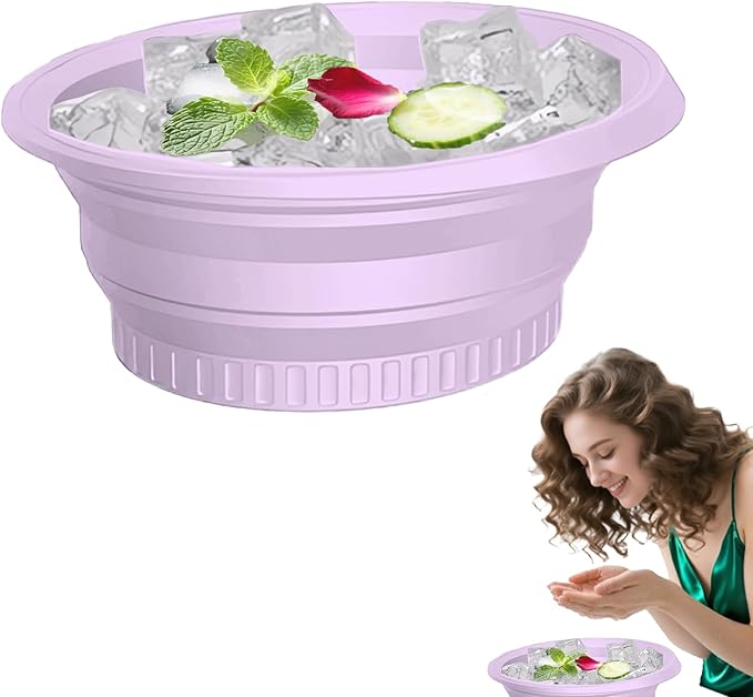 Silicone Face Bowl for Ice with Built-in Icetray, Collapsible Face Ice Bath Bowls for Home&Travel Ice Water Facials, Ice Face Bowls for Cold Plunge Therapy, Skin Tightening (M-Purple)