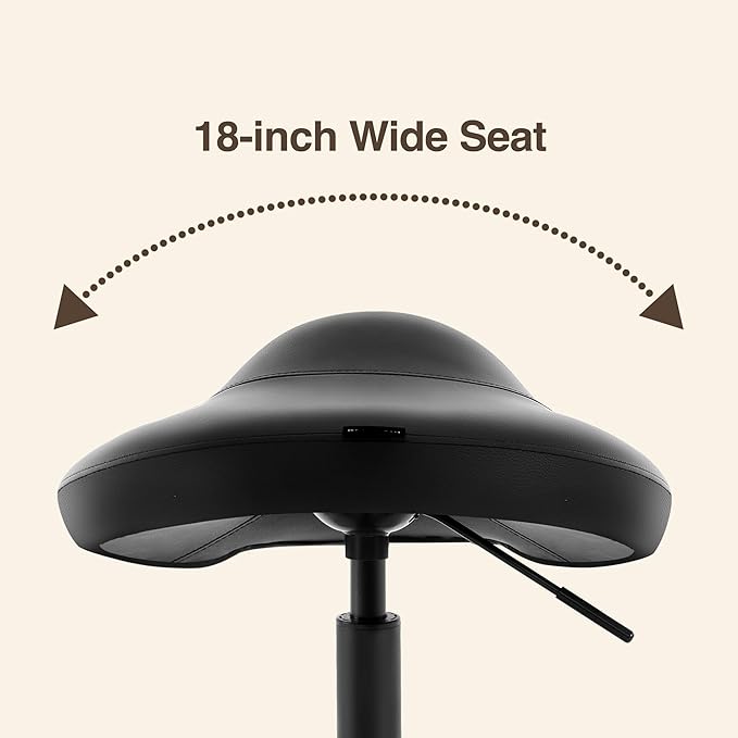 Heavy-Duty Ergonomic Pneumatic Swivel Rolling Saddle Stool with Extra Wide Seat for Hygienic Clinic Spa Massage Home and Office - 505 KIMO (Black)