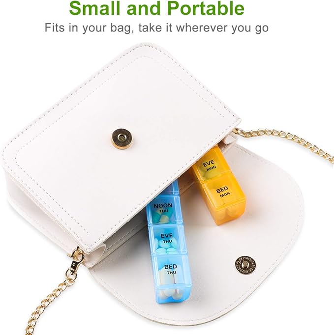 Sukuos Weekly Pill Organizer 4 Times a Day with PU Leather Case, Large 7 Day Pill Box (Morning Noon Eve Bed), Daily Pill Case for Vitamin/Fish Oil/Supplements