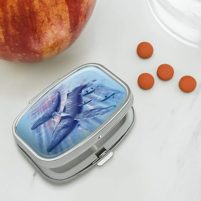 Humpback Whales Ocean Dance Rectangle Pill Case Trinket Gift Box