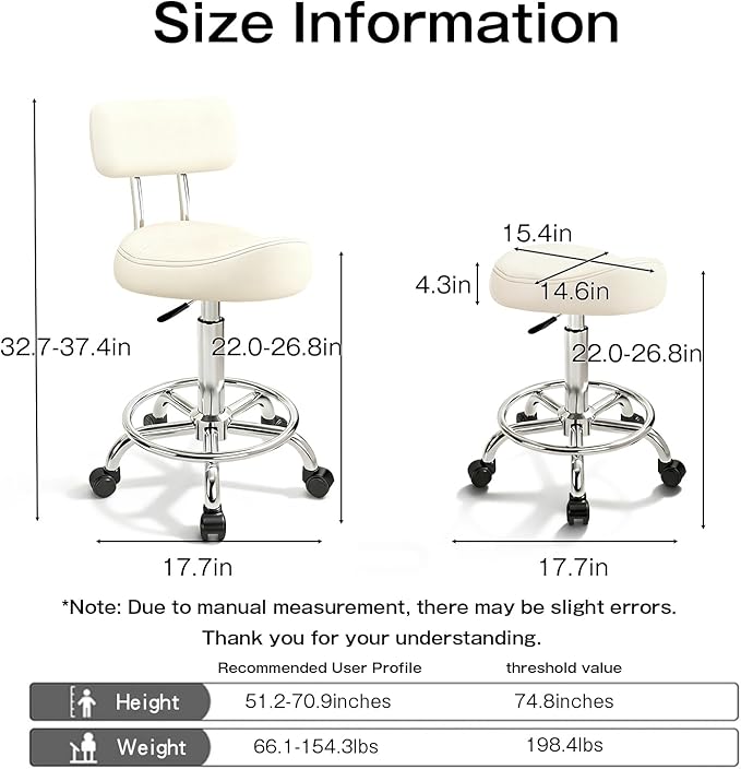 Saddle Stool, Adjustable Height Ergonomic Swivel Chair with Wheels, PU Leather Saddle Seat with Ring Pedal for Salon, Massage, Clinic, Lab, and Office