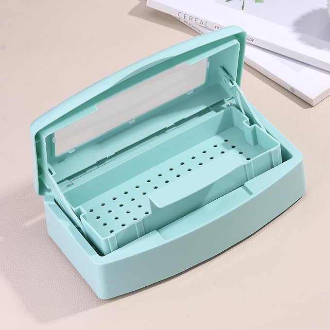 Nail Tool Sterilizer Box Plastic Disinfectant Container for Nail Art Accessories Tools, Hair Salons and Beauty Centers, Sterilizer Soaking Box with Strainer Pedicure Manicure Equipment, Blue