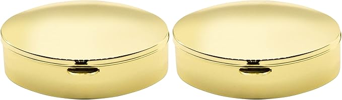 Set of 2 Oval-Shaped Pocket Purse Pill Box & Organizer with Dual Compartments (Gold Classic)