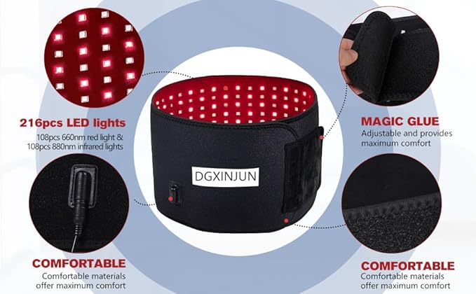 DGXINJUN Red Light Therapy Belt for Body, Infrared Light Therapy Wrap, Wearable Light Wrap for Lower Back Pain Relief Waist Belly Joint Muscle for Daily Comfort & Wellness Support