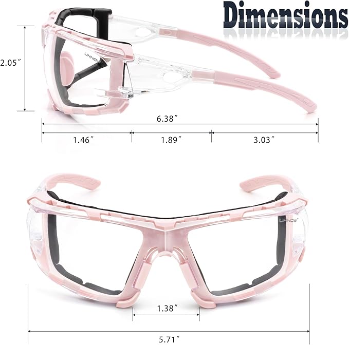 UKNOW Photochromic Safety Glasses, Scratch Resistant Wraparound Lenses, Removable Foam Gasket, ANSI Z87.1 Protective Eyewear