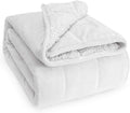 Wemore Sherpa Fleece Weighted Blanket for Adult, 15 lbs Dual Sided Cozy Fluffy Heavy Blanket, Ultra Fuzzy Throw Blanket with Soft Plush Flannel Top, 60 x 80 inches Queen Size White on Both Sides
