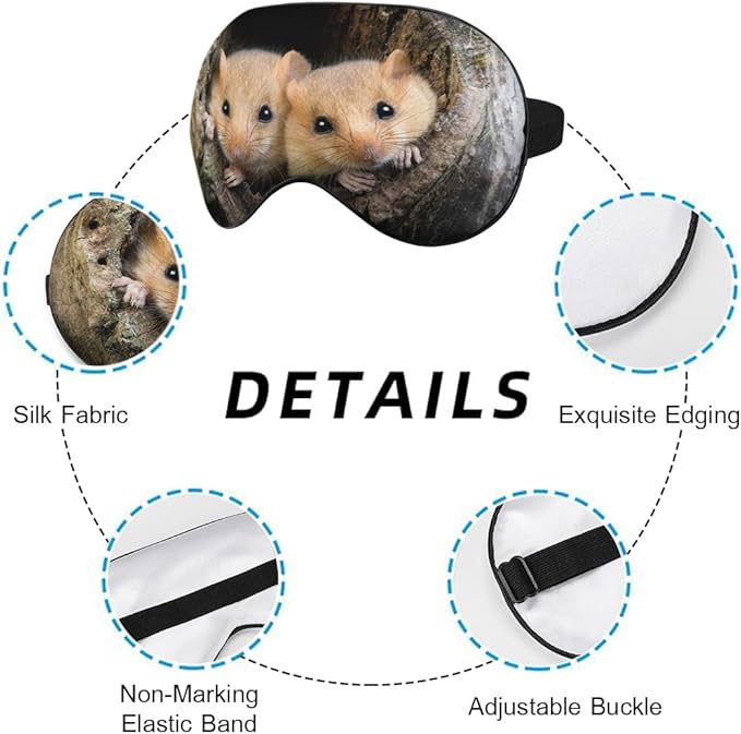Brown Rat Dormouse Sleep Eye Mask Eye Cover Cute Animal Tree Nest Silk Eye Mask for Sleeping with Adjustable Strap for Travel Nap Shift Work Office