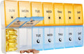 Extra Large 7 Day Pill Organizer AM PM BPA-Free Medicine Case with Oversized Compartments for Large Vitamins, Fish Oil, and Supplements, Easy Open Design(Yellow/Blue)