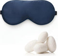 100% Mulberry Silk Sleep Mask with Adjustable Strap, 16-Momme Light-Blocking Eye Mask for Sleeping, Hypoallergenic Silk Eye Masks for Women and Men, Perfect Travel & Gift Choice（Navy Blue）