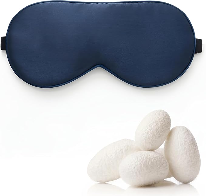 100% Mulberry Silk Sleep Mask with Adjustable Strap, 16-Momme Light-Blocking Eye Mask for Sleeping, Hypoallergenic Silk Eye Masks for Women and Men, Perfect Travel & Gift Choice（Navy Blue）