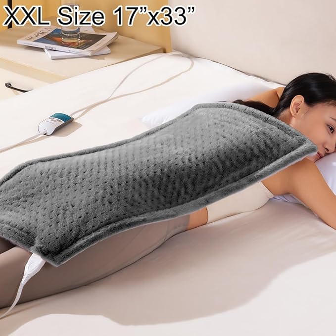 Boncare® Ultra Plush XXL Heating Pad for Neck and Shoulder and Back with Auto-Off, Stay-On Warmth Up to 18 Hours, 6 Heat Levels, 12.6 ft Cord for Bed Foot Warmer with Gift Box (Warm Pebble, 17"x33")