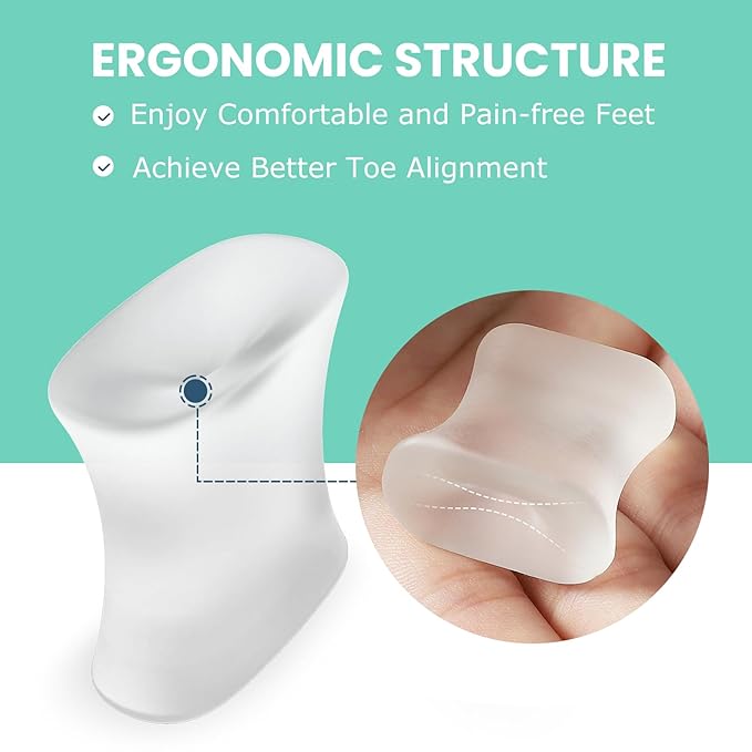Welnove Upgraded Gel Toe Separators – 8-Pack Aloe Vera Extract Infused Silicone Toe Spacers for Straightening Overlapping Toes, Calluses – Bunion Corrector for Men and Women (Multi-Size, Clear)