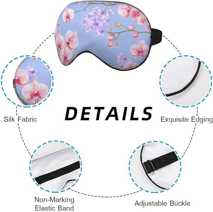 Purple Pink Orchid Flowers Silk Sleep Mask with Adjustable Strap for Travel, Nap, Shift Work, Office