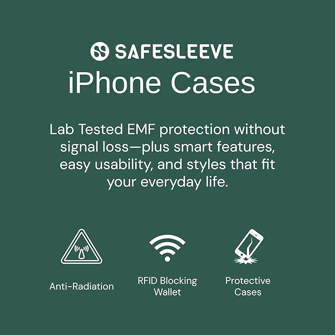 SafeSleeve Wallet Leather Case for iPhone 15 EMF Blocker for Cell Phone with 3 Card Holder & Adjustable Stand – Magnetic Closure, and Magnetic Folio Protection for Daily Use (Red)