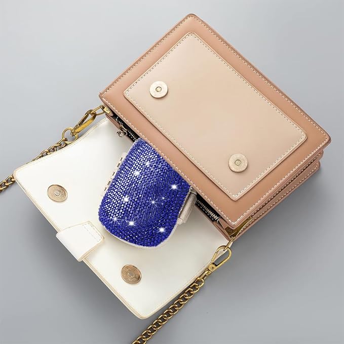 Daily 6 Compartments Pill Box Container Bling Diamond for Purse Medicine Container Holder for Women Travel Kit Medicine (Dark Blue)