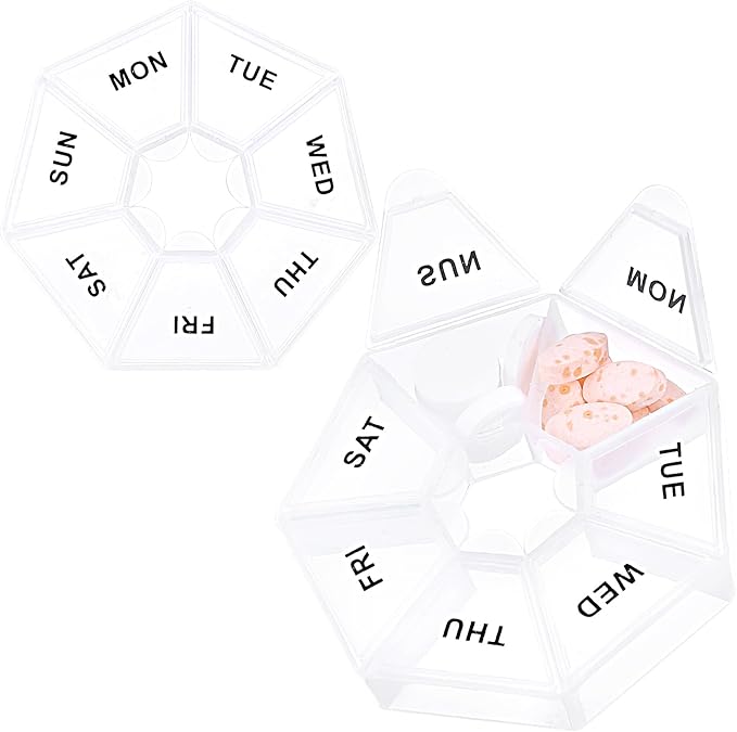 Sibba 7 Day Pill Organizer, 2 Pcs Medicine Pill Box, Daily Pill Holder, Portable Travel Pill Container Holder for Pocket or Purse, Medicine Planner for Vitamins Fish Oil, Supplements(Clear)