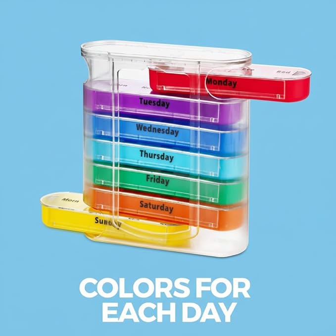 OPTRANEST Weekly Pill Organizer 7 Day, 4 Times a Day AM PM Pill Box, Stackable Medicine Organizer with Removable Compartments
