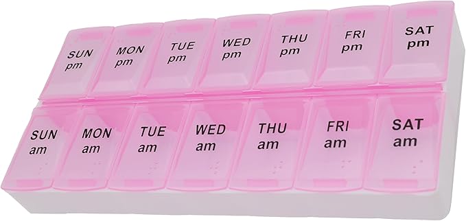 7 Day Weekly Pill AM PM Organizer, ShysTech Large Pill Case Pill Box for Pills/Vitamin/Supplements/Medication (Pink, Regular)