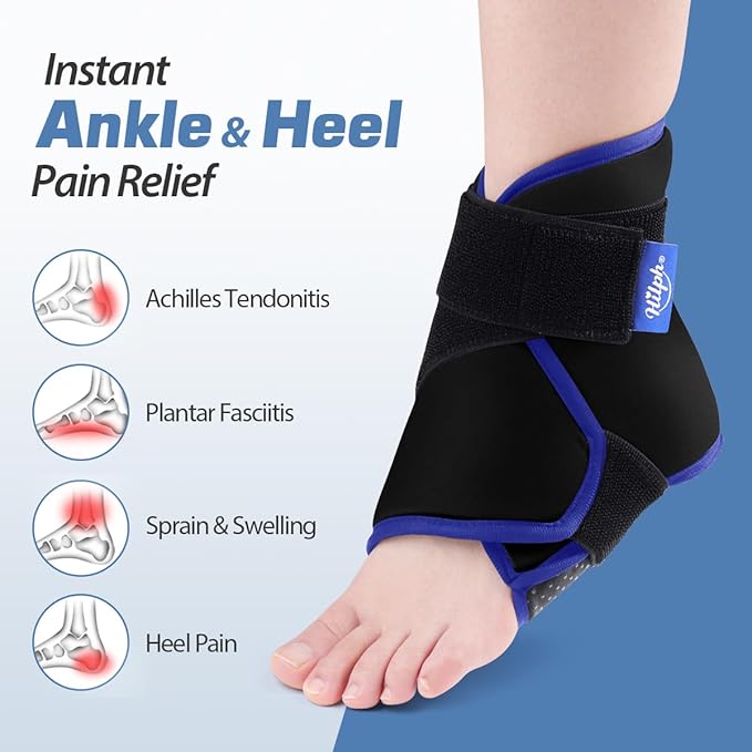 Hilph Ankle Foot Ice Pack Wrap for Achilles Tendonitis Relief & Swelling, Heel Ice Packs for Injuries Reusable Cold Compression Therapy for Pain Relief, Plantar Fasciitis, Ankle Sprain, Black