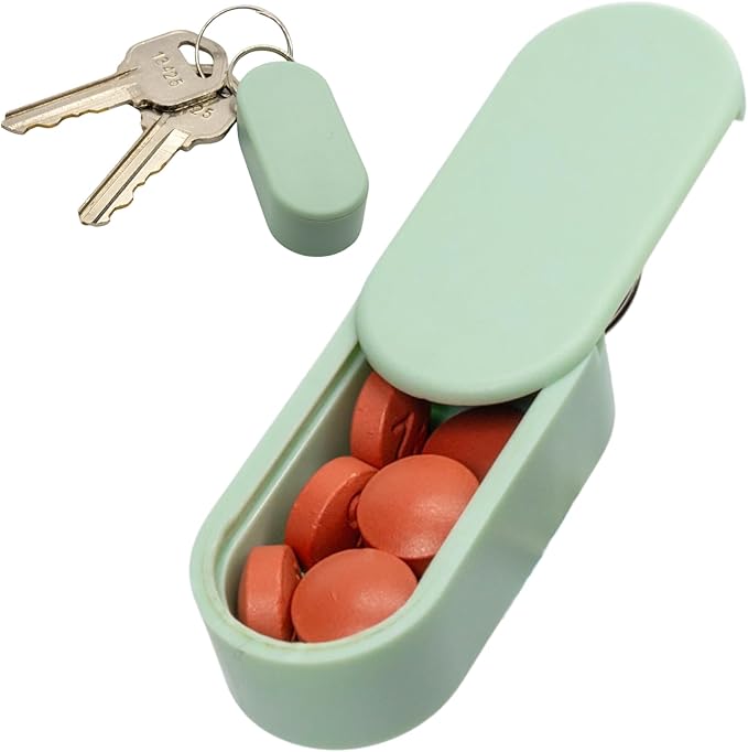 Standard Magnetic Keychain Pill Holder – Larger Capacity, Durable & Lightweight with Sleek Minimalist Design – Secure, Portable Travel Pill Organizer for Everyday Use (Mint)