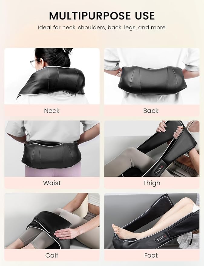 RIKE Shiatsu Neck and Back Massager with Heat, HSA Eligible FSA - 3D Deep Tissue Kneading Massage Pillow for Shoulder, Leg & Muscle Pain Relief - Gift for Women, Men, Mom, Dad (Corded)