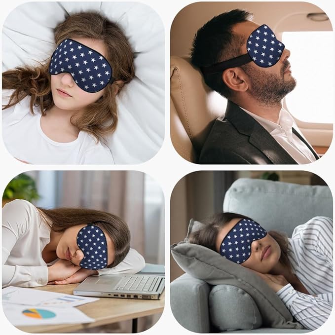 Blue White Stars Silk Eye Mask Sleep Mask Classic Simple Eye Mask with Adjustable Strap Lightweight for Women Work Travel Night Sleep