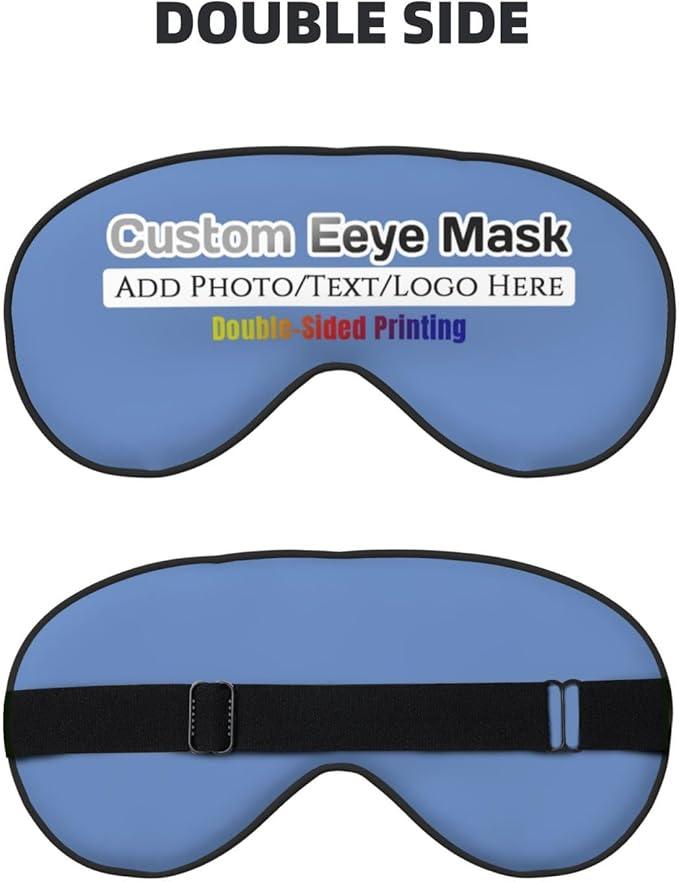 Personalized Eye Mask Add Picture Text Image Logo Custom Travel Sleeping Masks for Home Office Customized Sleep Mask for Men Women Blocks Light Adjustable Strap Carolina Blue