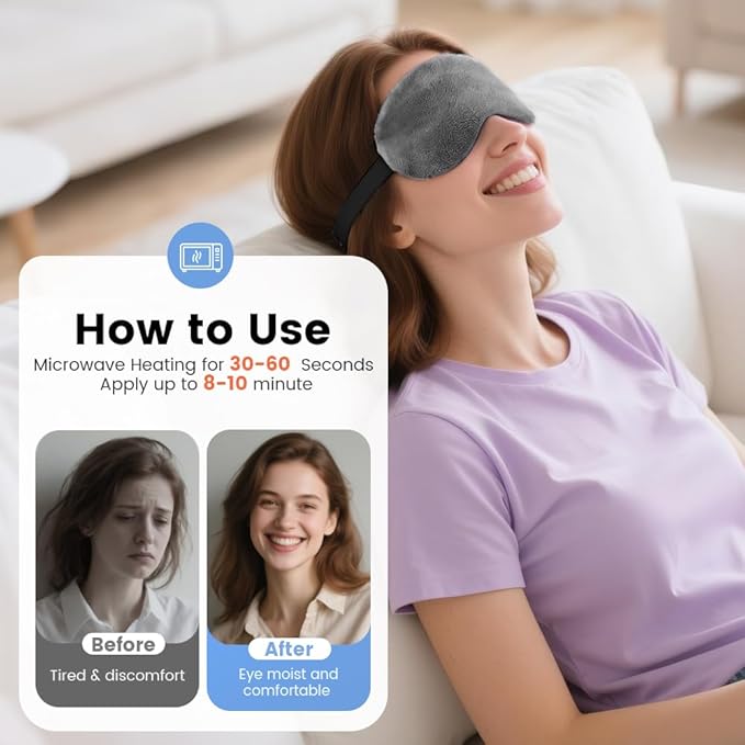 Microwave Heated Eye Mask, Steam Warm Compress for Dry Eyes, Work with Relieve, Blepharitis & Stye Treatment (Gray)