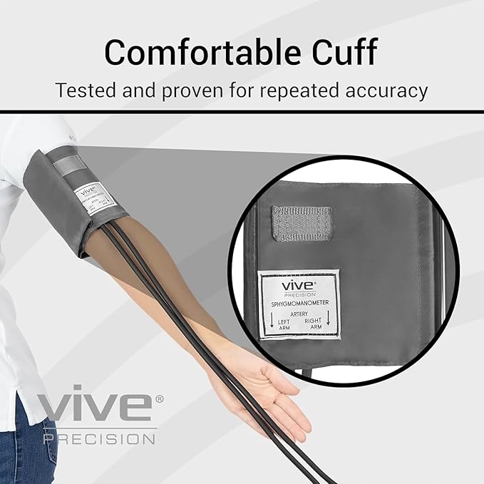Vive Precision Manual Blood Pressure Cuff - Aneroid Sphygmomanometer with Case - BP Kit Monitor for Adults, Nurses - One Hand, One Tube Upper Arm Cuff Machine - BPM Meter Device for Professionals
