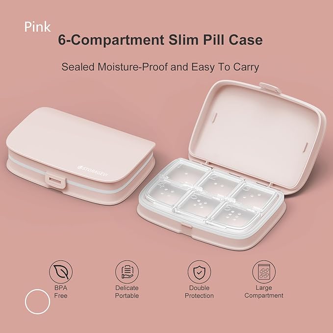 Slim Pill Case - Portable Pill Organizer with Removable Compartments - Leakproof Pill Holder for Daily Medication