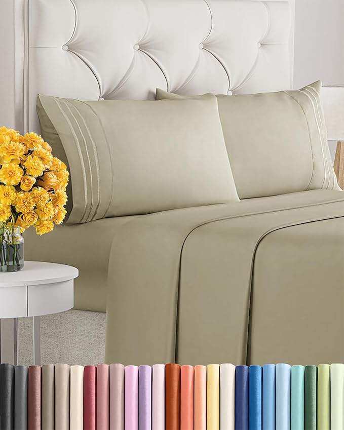 Queen Size 4 Piece Sheet Set - Extra Soft, Breathable & Cooling Sheets - Hotel Luxury Durable Bed Sheets for Women & Men - Deep Pockets, Easy-Fit & Wrinkle-Free Sheets - Taupe Oeko-Tex Bed Sheet Set