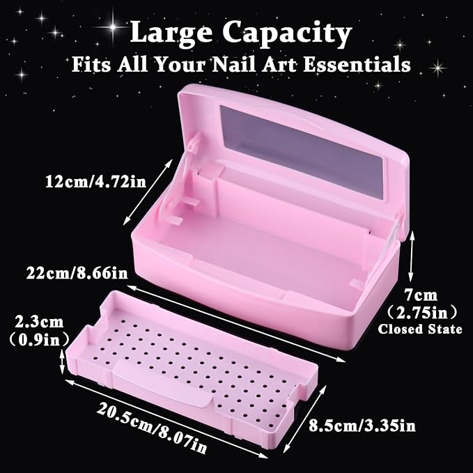 Nail Tool Sterilizer Box Plastic Disinfectant Container for Nail Art Accessories Tools, Sterilizer Soaking Box with Strainer Pedicure Manicure Cleaning Equipment, Pink