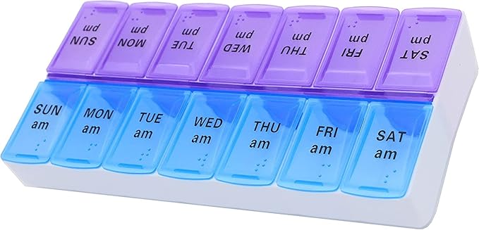 7 Day Weekly Pill AM PM Organizer - Twice a Day - Pill Case for Medicines, Vitamins, and Supplements (Pack of 1)