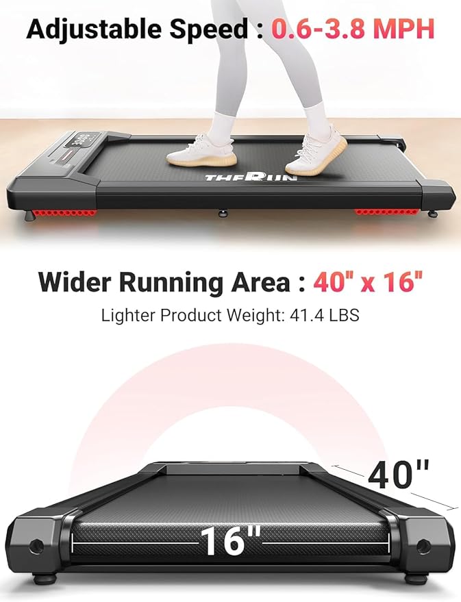 THERUN Walking Pad Under Desk, Portable Mini Treadmill for Home/Office, 2.5HP Jogging Machine with 300 lbs Weight Capacity, Remote Control, LED Display