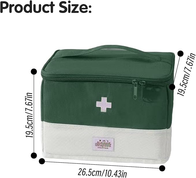Travel Medicine Bag Organizer, Portable Medical Bag Empty, for Home, Travel, Camping, Car, Hiking & Outdoor Emergencies, Empty first aid box (Green)